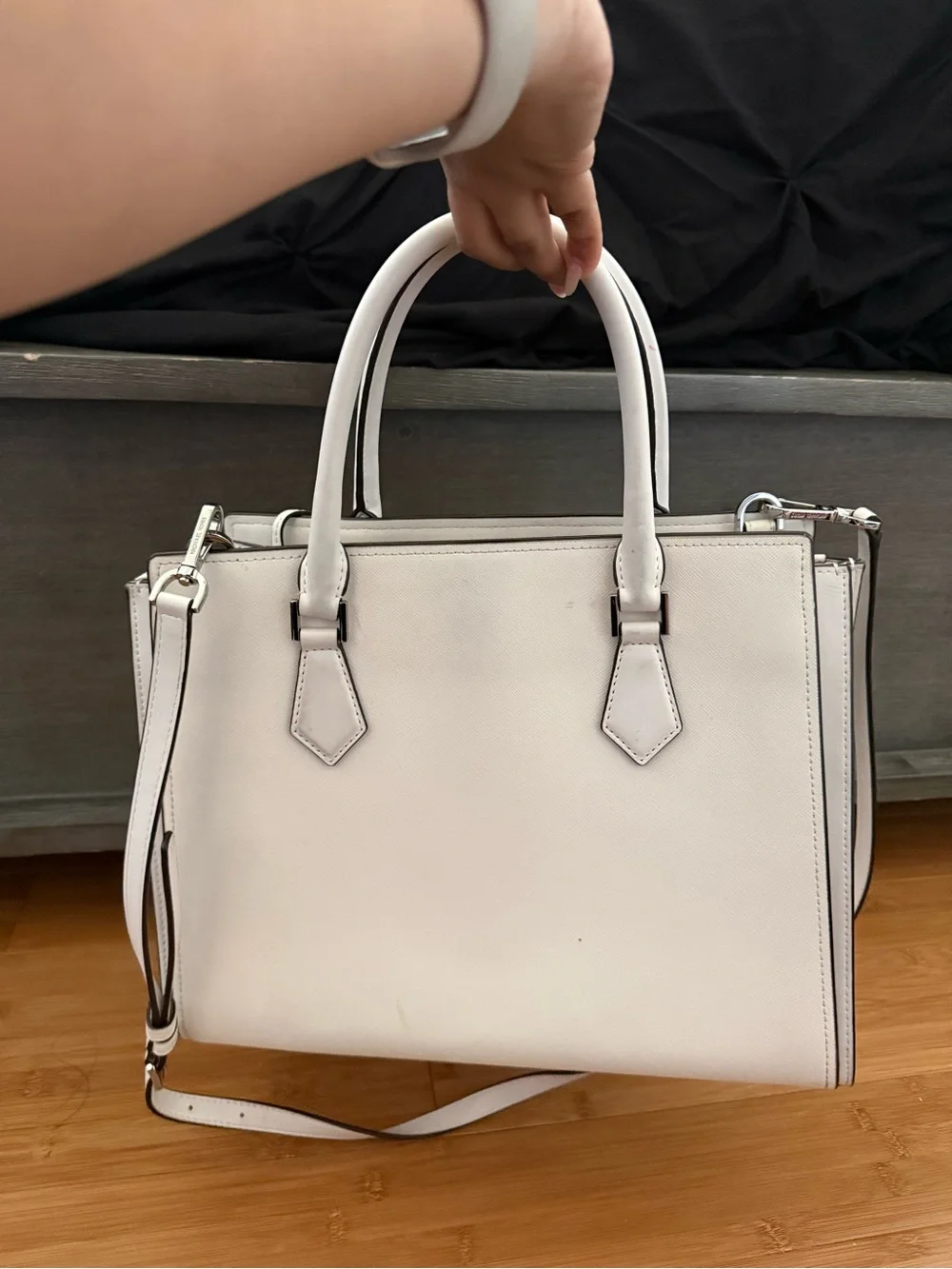 Michael Kors White Leather Satchel with Top Handles